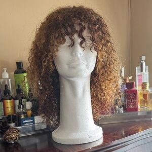 Real Hair Curly Coiled Brown Wig for Women